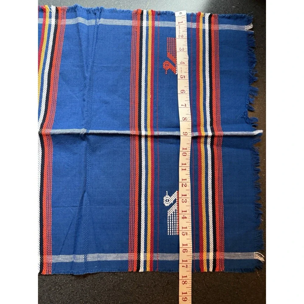 VTG 1970's Guatemalan Woven Set Of 2 Placemats 4 Napkins Embroidered Birds blue